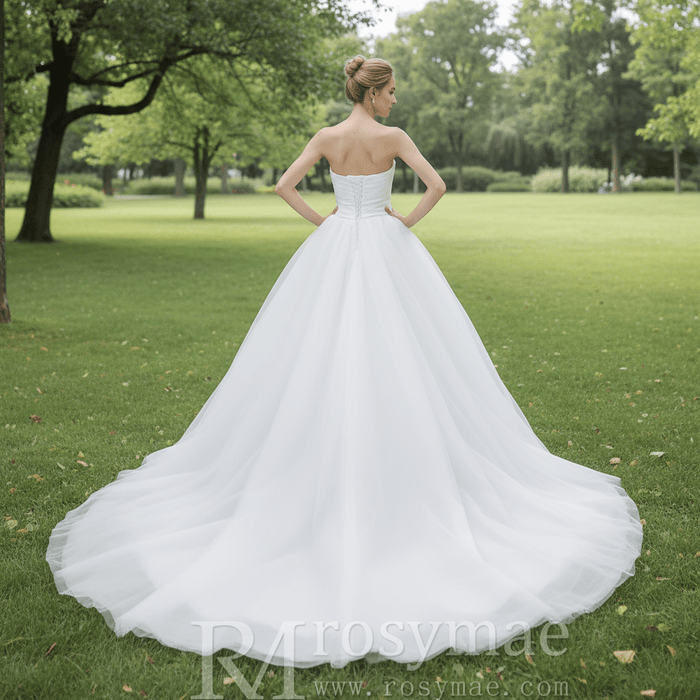 Unique Asymmetrical Neckline Strapless Simple Wedding Dress - Rosymae