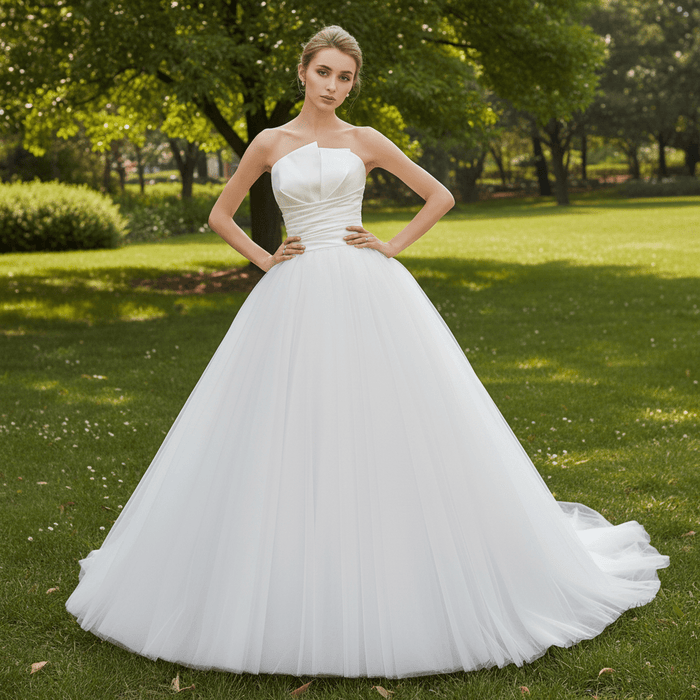 Unique Asymmetrical Neckline Strapless Simple Wedding Dress - Rosymae
