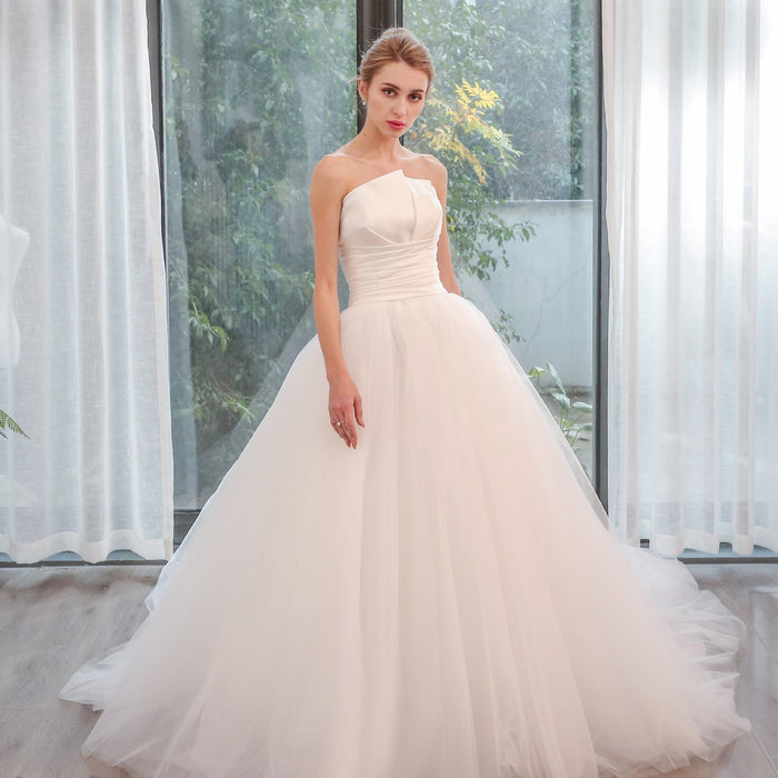 Unique Asymmetrical Neckline Strapless Simple Wedding Dress - Rosymae