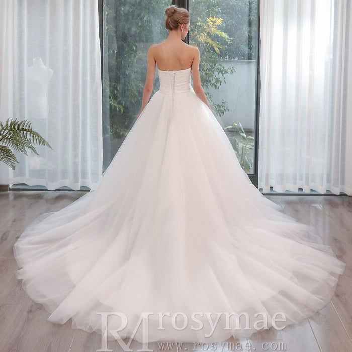Unique Asymmetrical Neckline Strapless Simple Wedding Dress - Rosymae