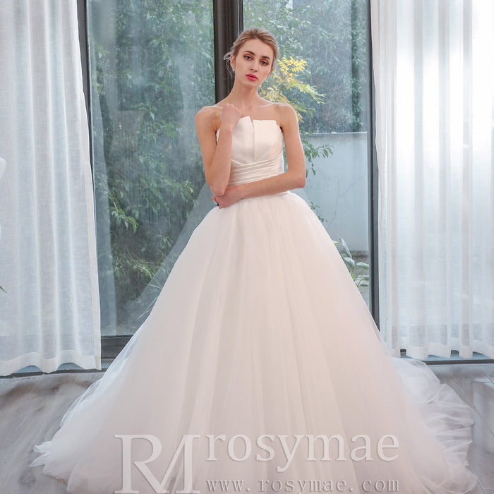 Unique Asymmetrical Neckline Strapless Simple Wedding Dress - Rosymae