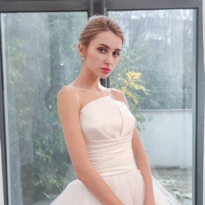 Unique Asymmetrical Neckline Strapless Simple Wedding Dress - Rosymae