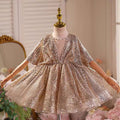 V-Neck Beaded Brown Flower Girl Dress Cap Sleeve D031