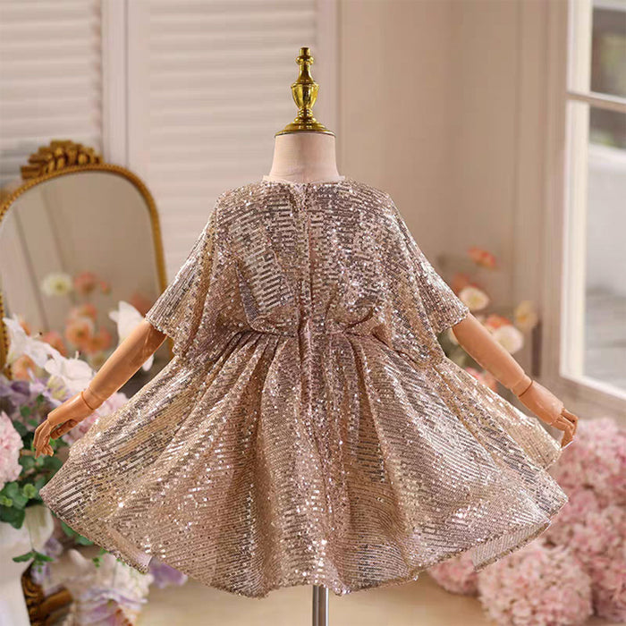 V-Neck Beaded Brown Flower Girl Dress Cap Sleeve D031