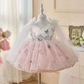 V-Neck Embroidered Flower Girl Dress Bow On Shoulder J470