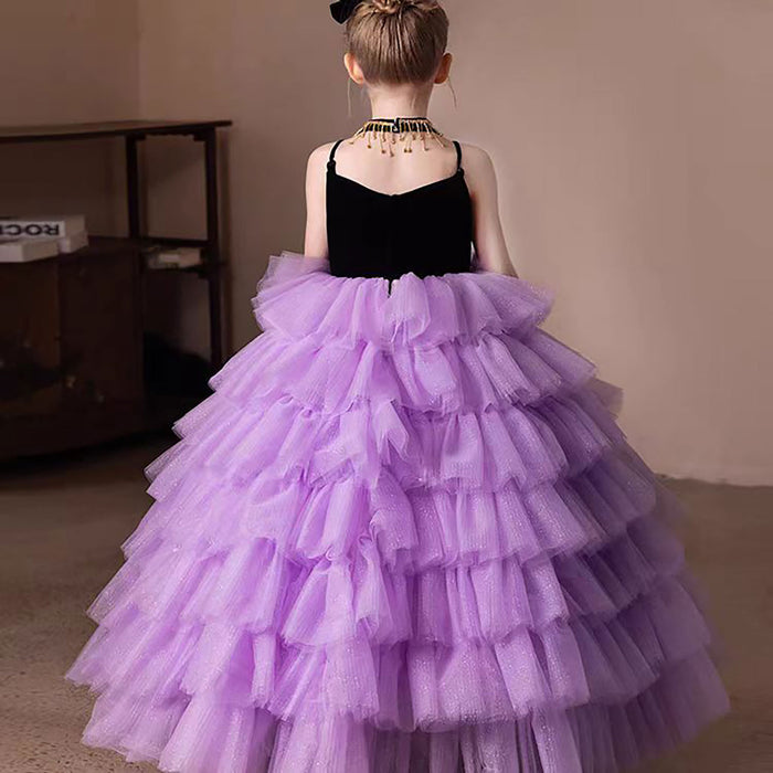 V-Neck Sling Sleeveless Tiered Flower Girl Dress D304