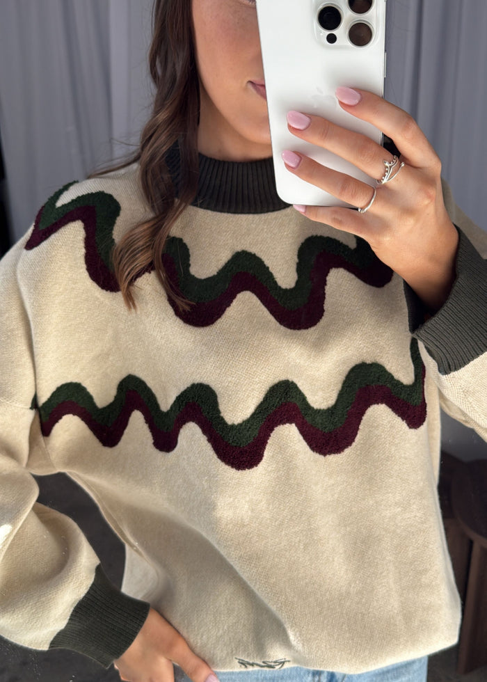 Wave Knit | Cream & Green