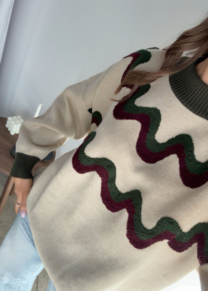 Wave Knit | Cream & Green