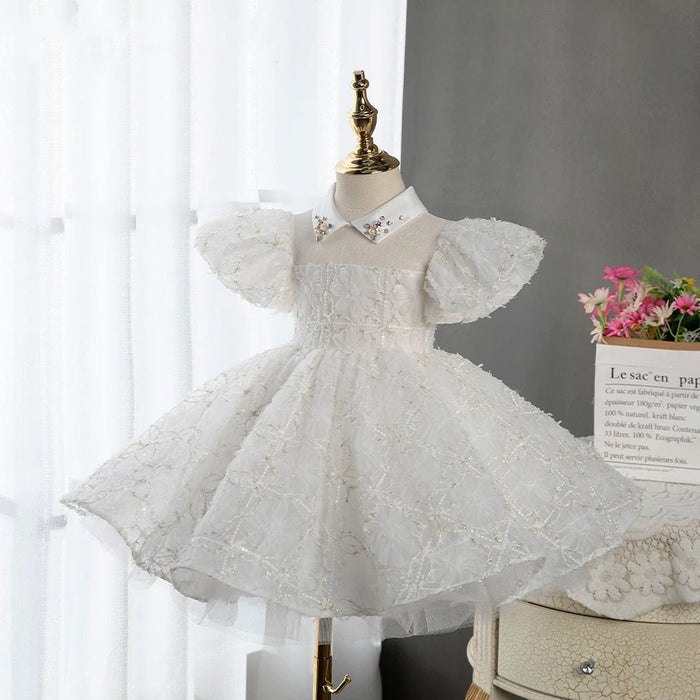 White Baby Girl Dress Knee Length Toddler 1st Birthday Party J706