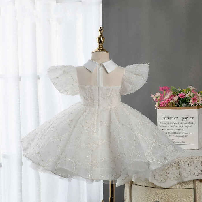 White Baby Girl Dress Knee Length Toddler 1st Birthday Party J706