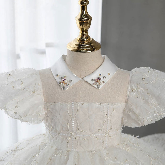 White Baby Girl Dress Knee Length Toddler 1st Birthday Party J706
