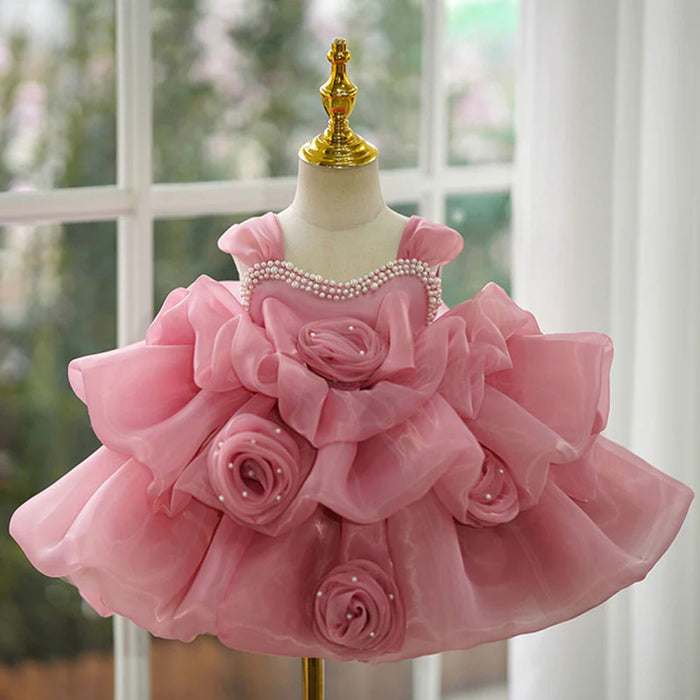 White Baby Girl Dress Pink for Birthday First Communion Party J317