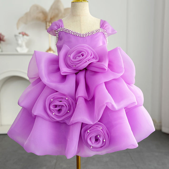 White Baby Girl Dress Pink for Birthday First Communion Party J317