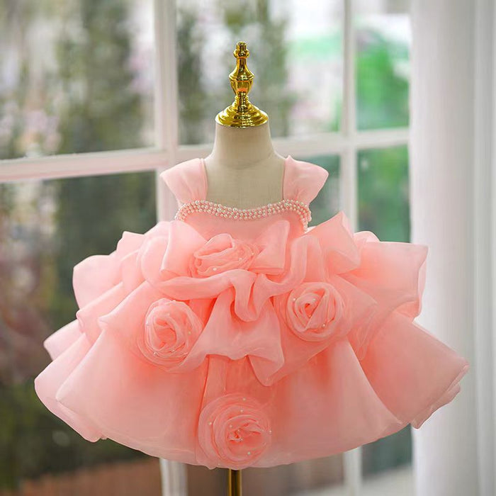 White Baby Girl Dress Pink for Birthday First Communion Party J317