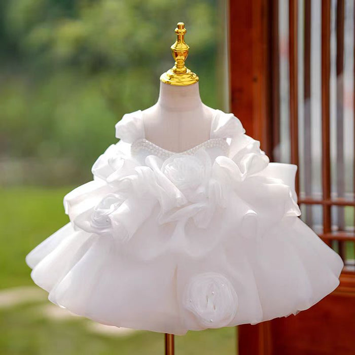 White Baby Girl Dress Pink for Birthday First Communion Party J317