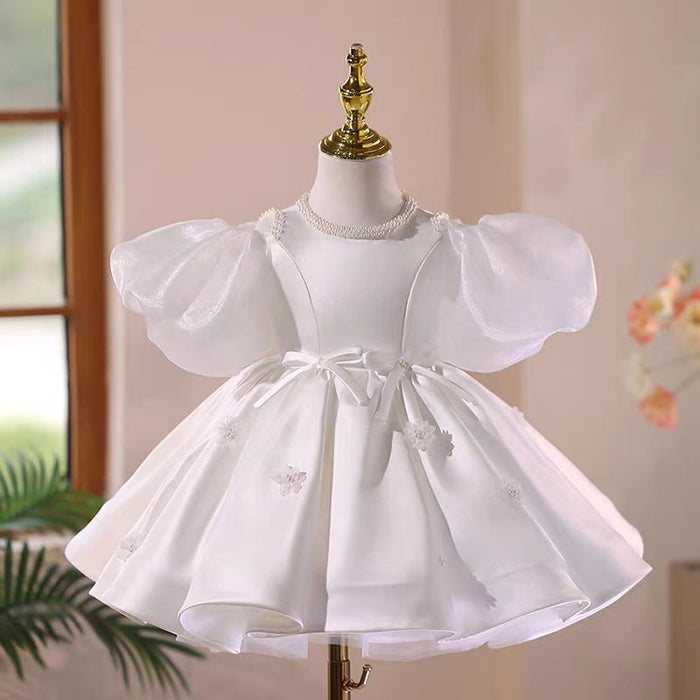 White Flower Girl Dress Knee Length for Birthday Party J549