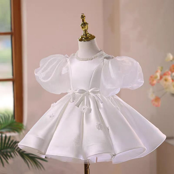 White Flower Girl Dress Knee Length for Birthday Party J549