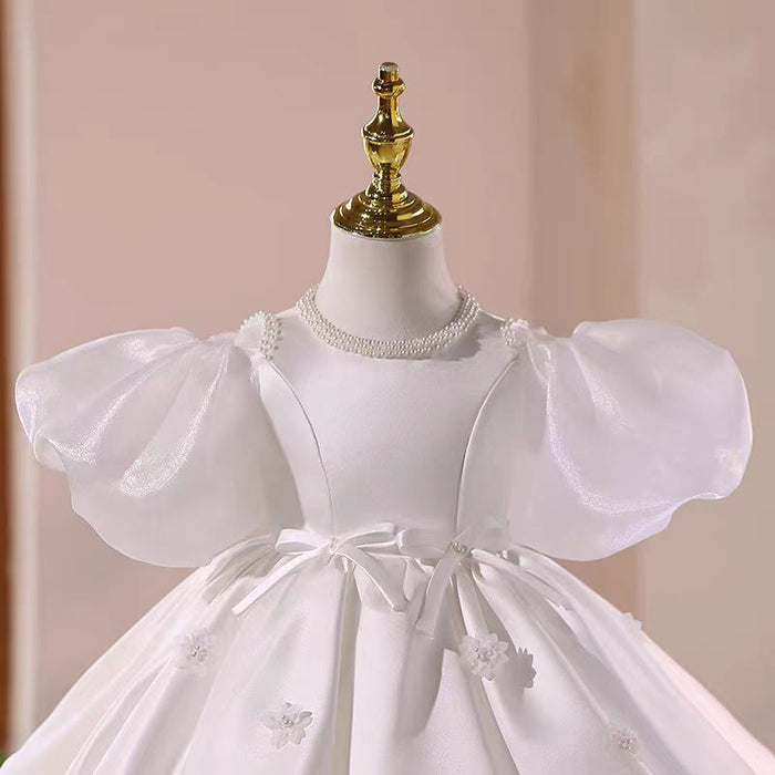 White Flower Girl Dress Knee Length for Birthday Party J549