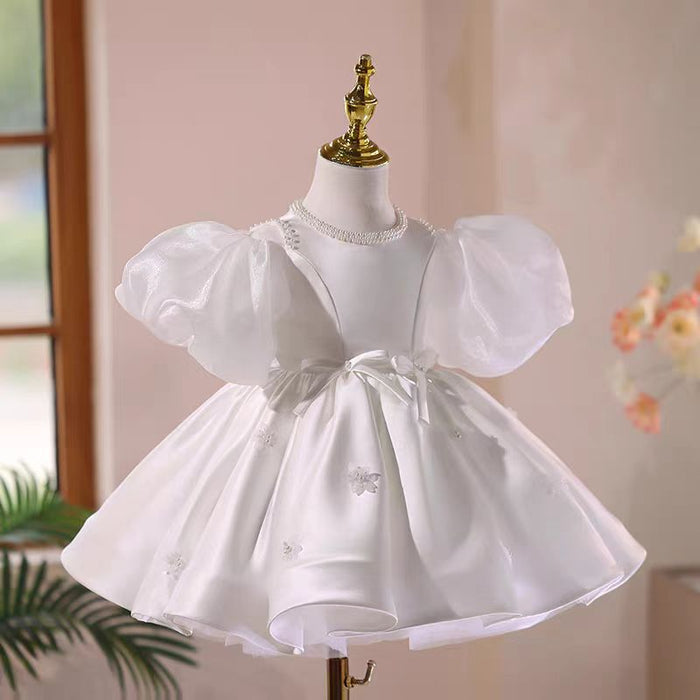 White Flower Girl Dress Knee Length for Birthday Party J549
