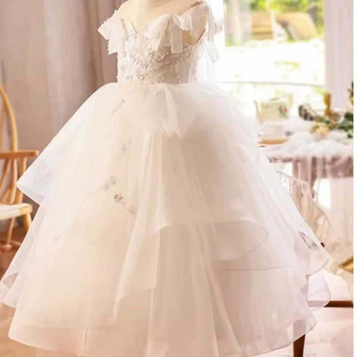 White Girl Dress Sequined Kids Birthday Girl Dress J214L