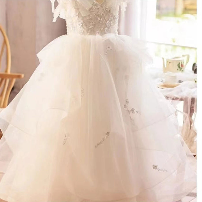 White Girl Dress Sequined Kids Birthday Girl Dress J214L