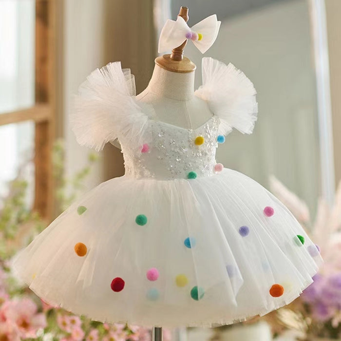 White Girl Dresses with Hairband for Baby Wedding Birthday Party J032