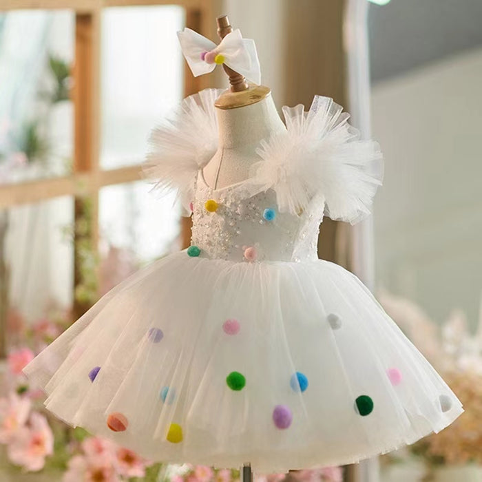 White Girl Dresses with Hairband for Baby Wedding Birthday Party J032
