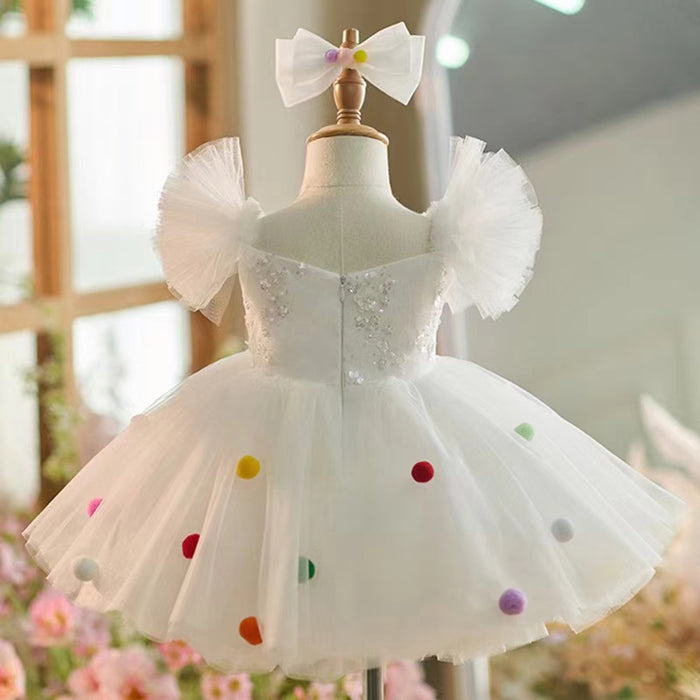White Girl Dresses with Hairband for Baby Wedding Birthday Party J032