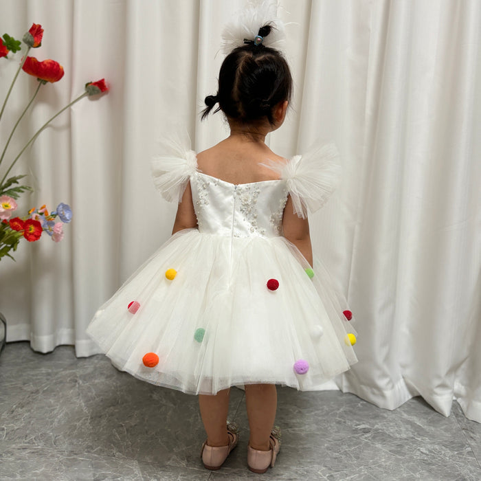 White Girl Dresses with Hairband for Baby Wedding Birthday Party J032