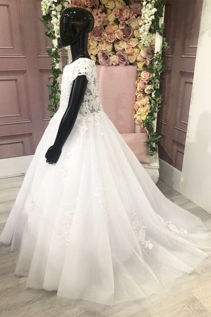 White Lace Appliqués A-Line Flower Girl Dress