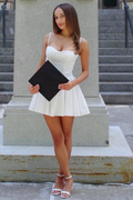 White Spaghetti Straps A-Line Sweetheart Satin Homecoming Graduation Dress