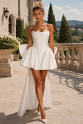 White Strapless Corset Mini Dress High Low Homecoming Dress