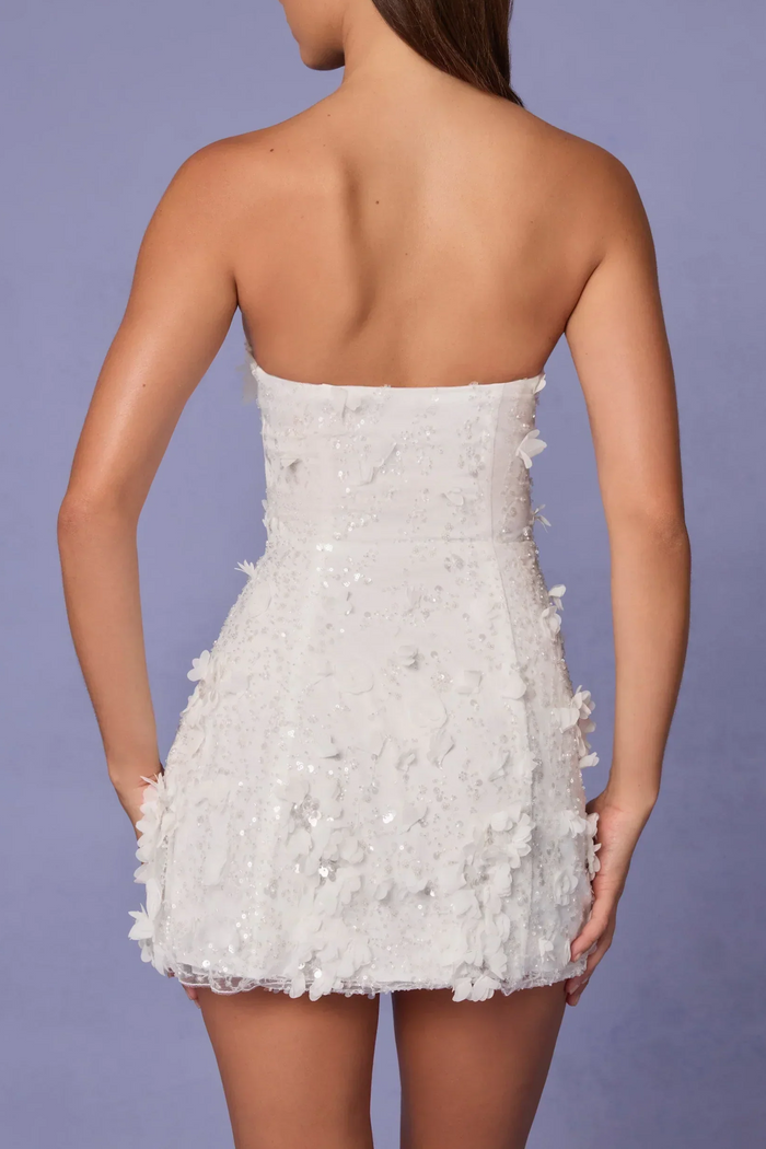 White Strapless Sweetheart A-Line Appliques Short Homecoming Dress with Sequins