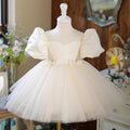White Tulle Baby Girl Dress With Bow Short Sleeves Ball Gown J477