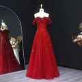 Wine Red Formal Evening Dress with 3D Flowers Beaded Details SS491