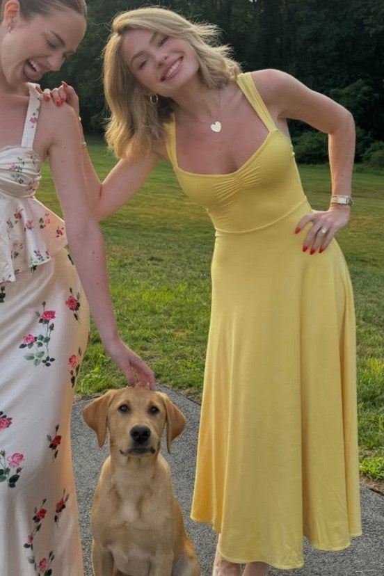 Yellow A-Line Scoop Neck Empire-Waist Sleeveless Prom Party Dress