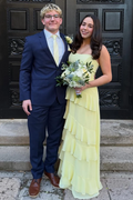Yellow A-Line Strapless Scoop Neck Ruffles Sleeveless Empire-Waist Prom Dress