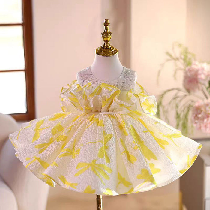 Yellow Flower Girl Dress Princess Kids 1st Birthday Ball Gown J484