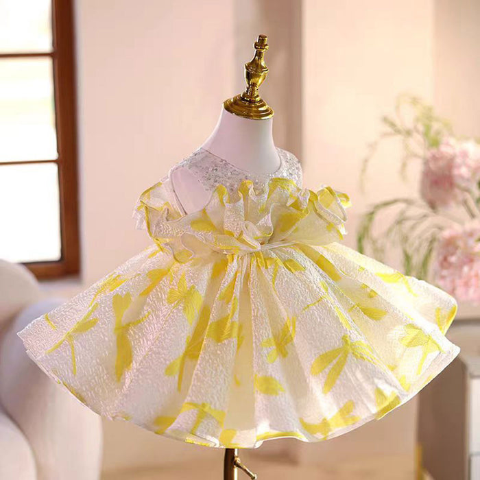 Yellow Flower Girl Dress Princess Kids 1st Birthday Ball Gown J484