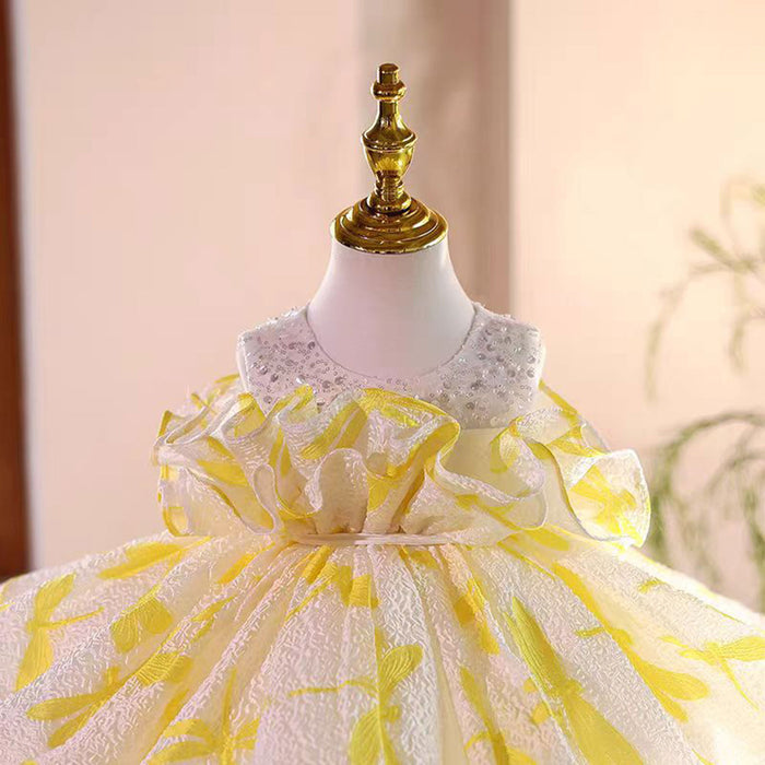 Yellow Flower Girl Dress Princess Kids 1st Birthday Ball Gown J484
