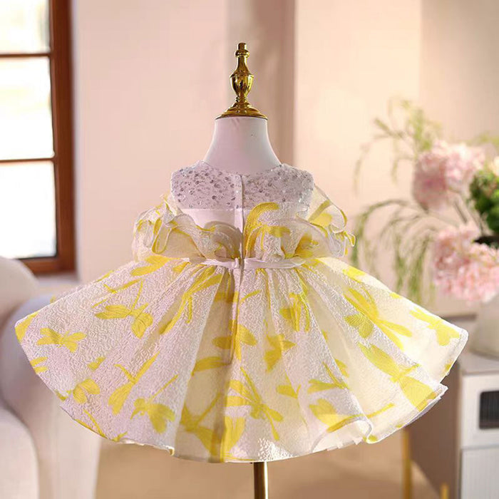 Yellow Flower Girl Dress Princess Kids 1st Birthday Ball Gown J484