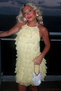 Yellow Halter Ruffles Sheath Sleeveless Chiffon Short Homecoming Party Dress