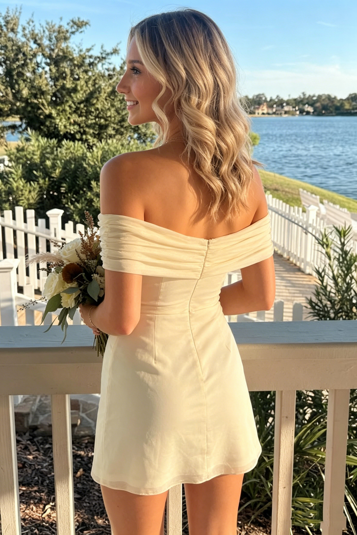 Yellow Off-Shoulder Bodycon Satin Mini Homecoming Party Dress