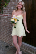 Yellow Spaghetti Straps A-Line Sequins Sleeveless Short Homecoming Dress