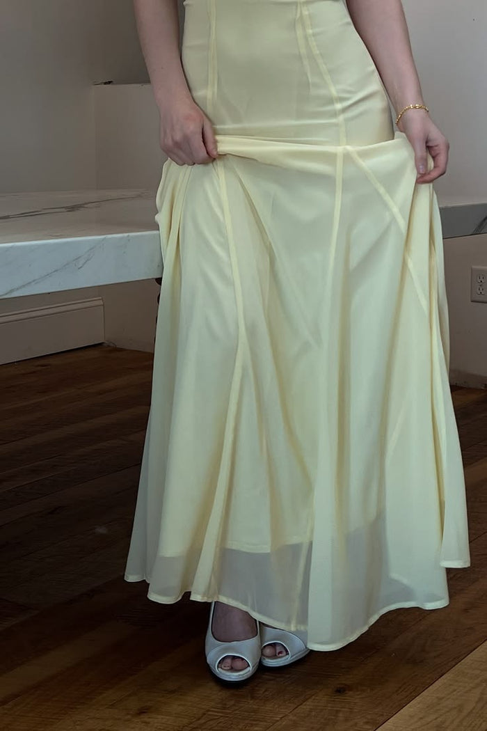 Yellow Spaghetti Straps Pleated Sweetheart Sleeveless Long Prom Dress