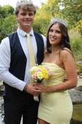 Yellow Strapless Bodycon Pleats Mini Homecoming Dress