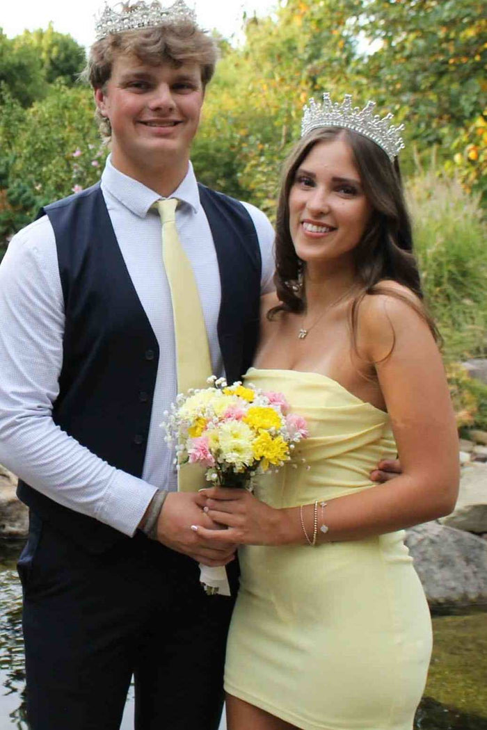 Yellow Strapless Bodycon Pleats Mini Homecoming Dress