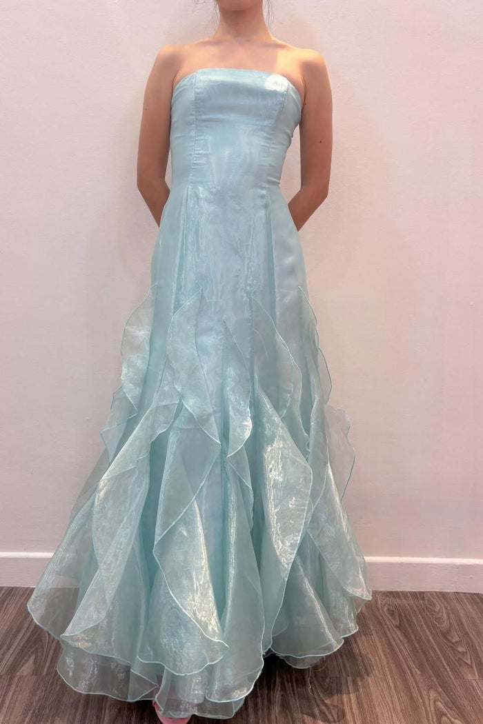 Strapless Scoop Neck Ruffles Sleeveless Formal Prom Dress