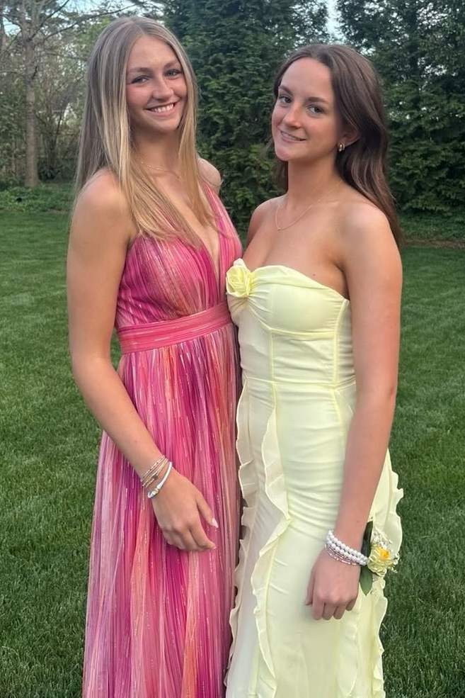 Yellow Strapless Sleeveless Ruffles Long Prom Party Dress with Flower