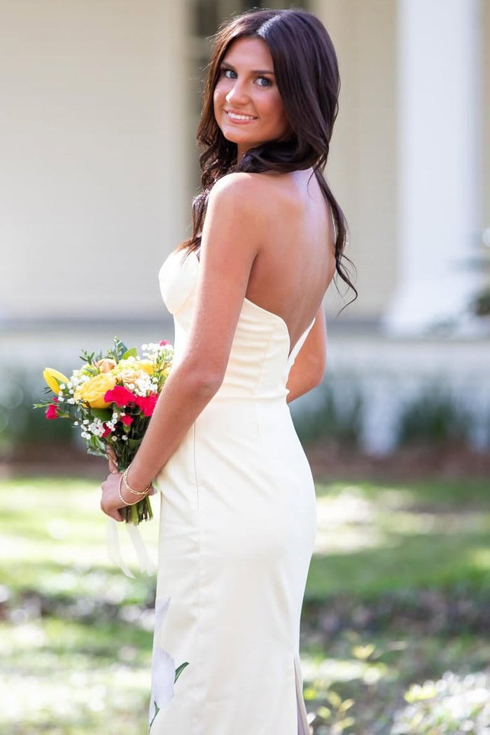 Yellow Strapless Sweetheart Print Sleeveless Sheath Long Prom Dress